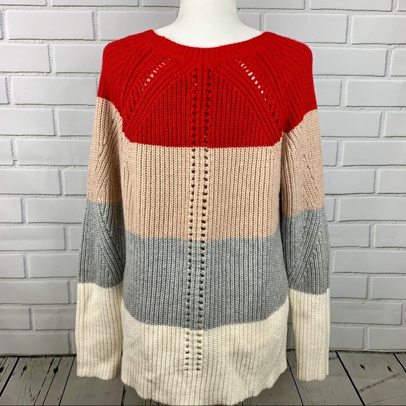 🔥LUCKY BRAND🔥Red Colorblock Pointelle-Knit Sweater Large NWT - Picture 5 of 6
